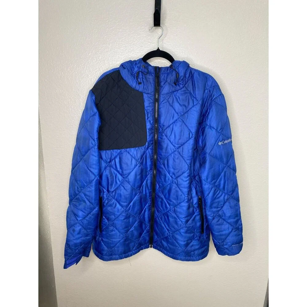 Columbia Mens Blue Hooded Quilted Jacket XL Water-Resistant Winter Coat‎ Nylon